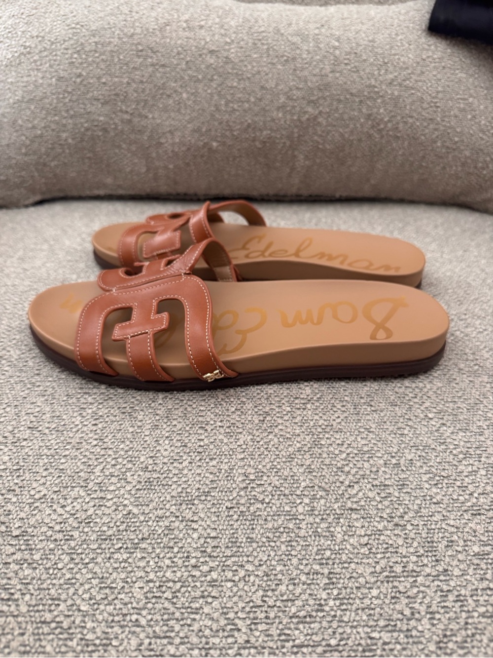 Sam Edelman Cognac Leather Nettie Slide Sandals - Picture 2 of 5